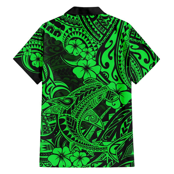 Hawaii Shark Hawaiian Shirt Polynesian Pattern Green Version LT01