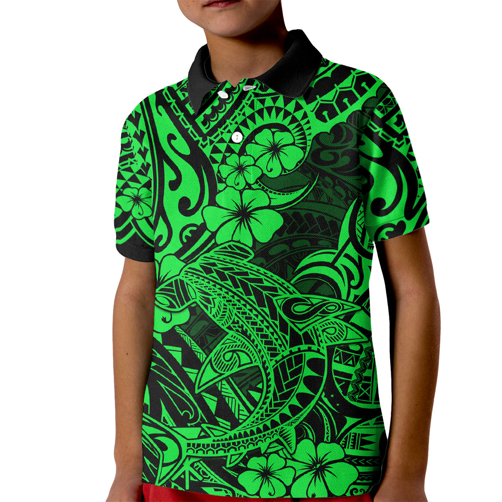 Hawaii Shark Kid Polo Shirt Polynesian Pattern Green Version LT01 Kid Green - Polynesian Pride