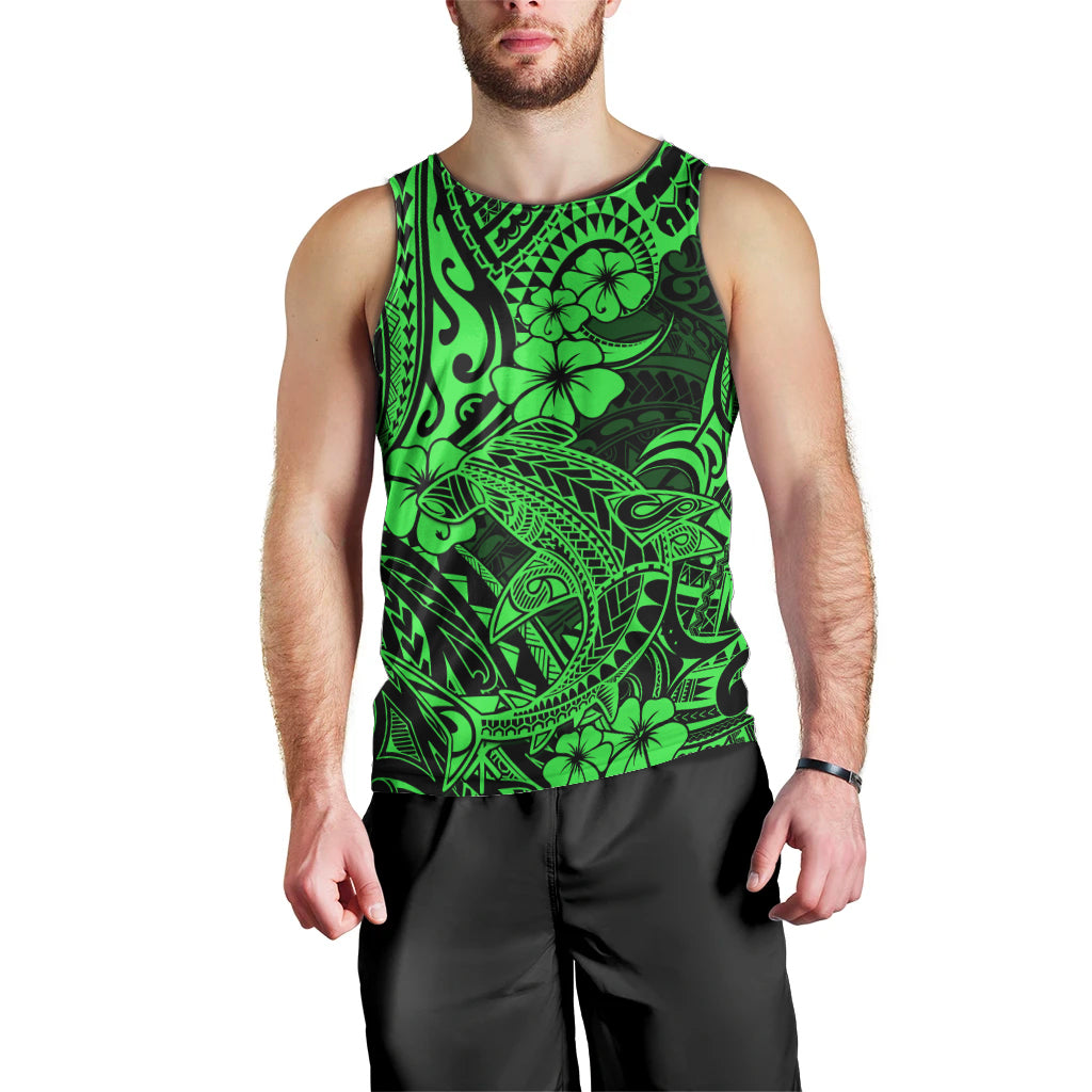 Hawaii Shark Men Tank Top Polynesian Pattern Green Version LT01 - Polynesian Pride
