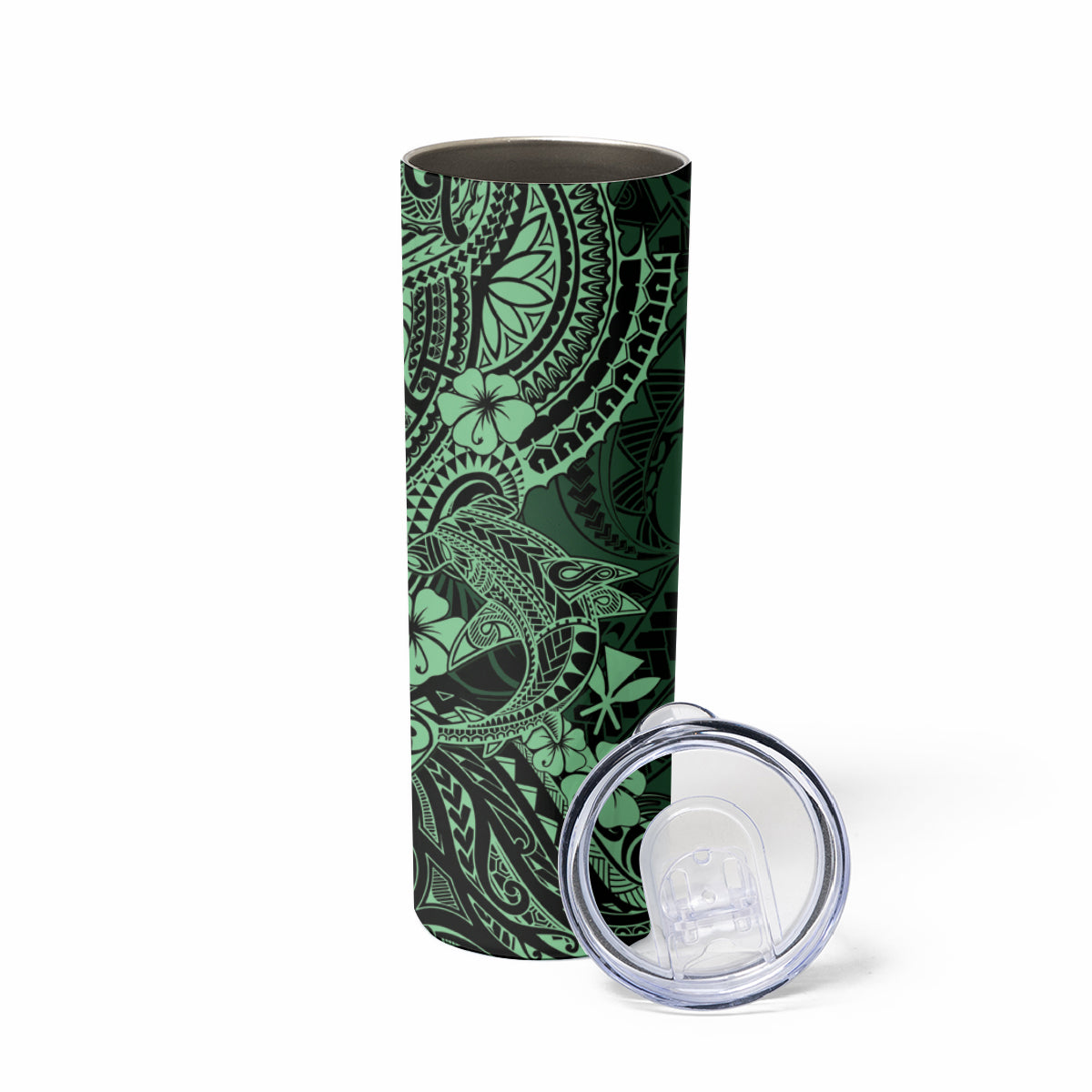 Hawaii Shark Skinny Tumbler Polynesian Pattern Green Version