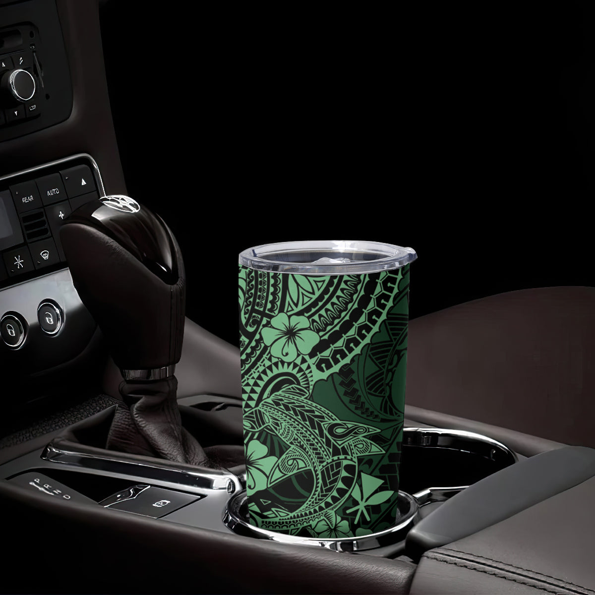 Hawaii Shark Tumbler Cup Polynesian Pattern Green Version