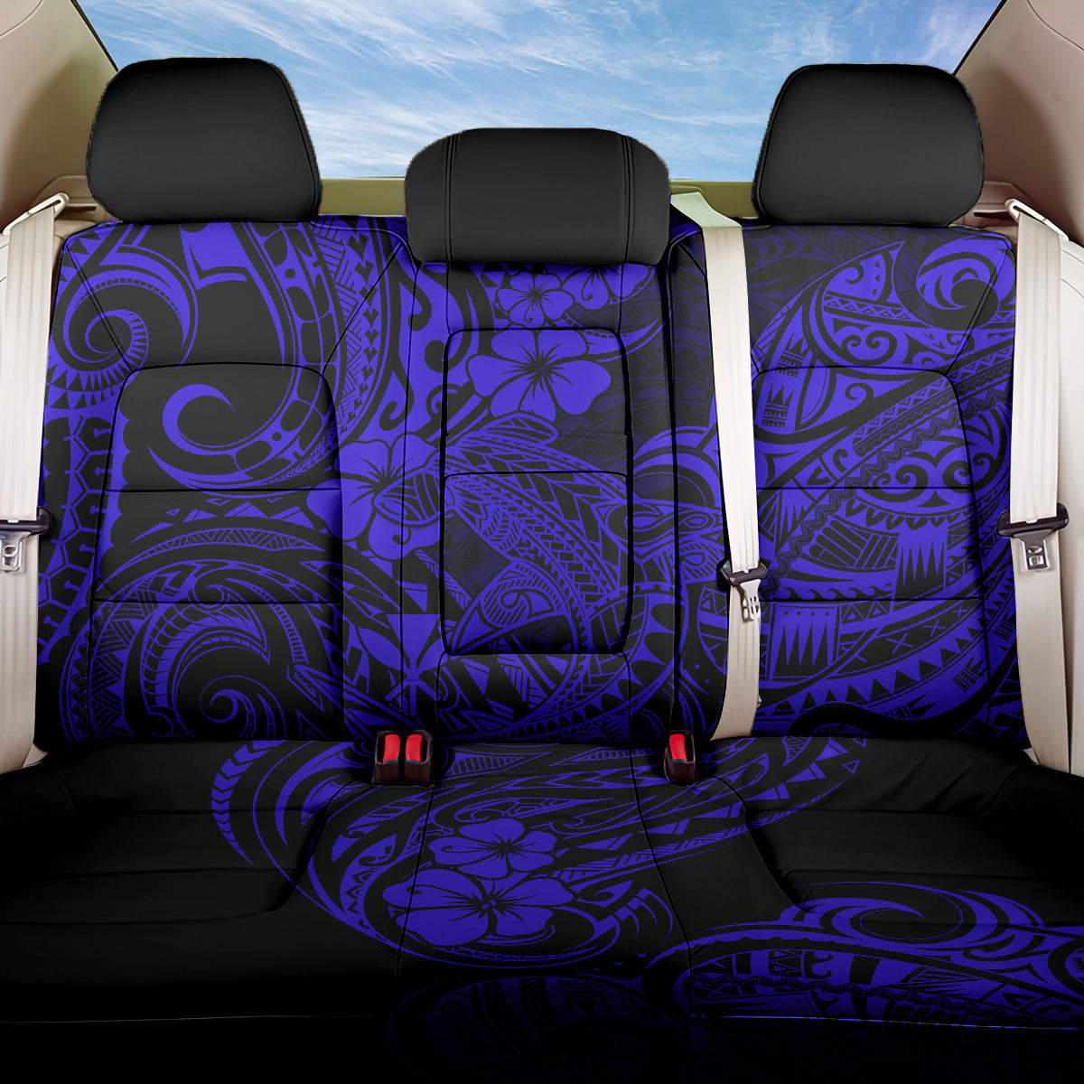 Hawaii Shark Back Car Seat Cover Polynesian Pattern Navy Blue Version LT01 One Size Blue - Polynesian Pride