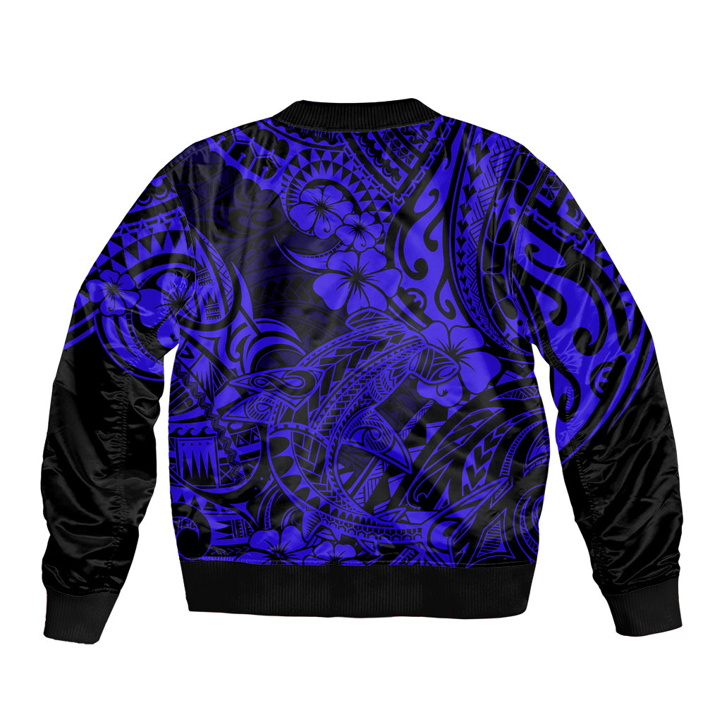 Hawaii Shark Bomber Jacket Polynesian Pattern Navy Blue Version LT01 - Polynesian Pride