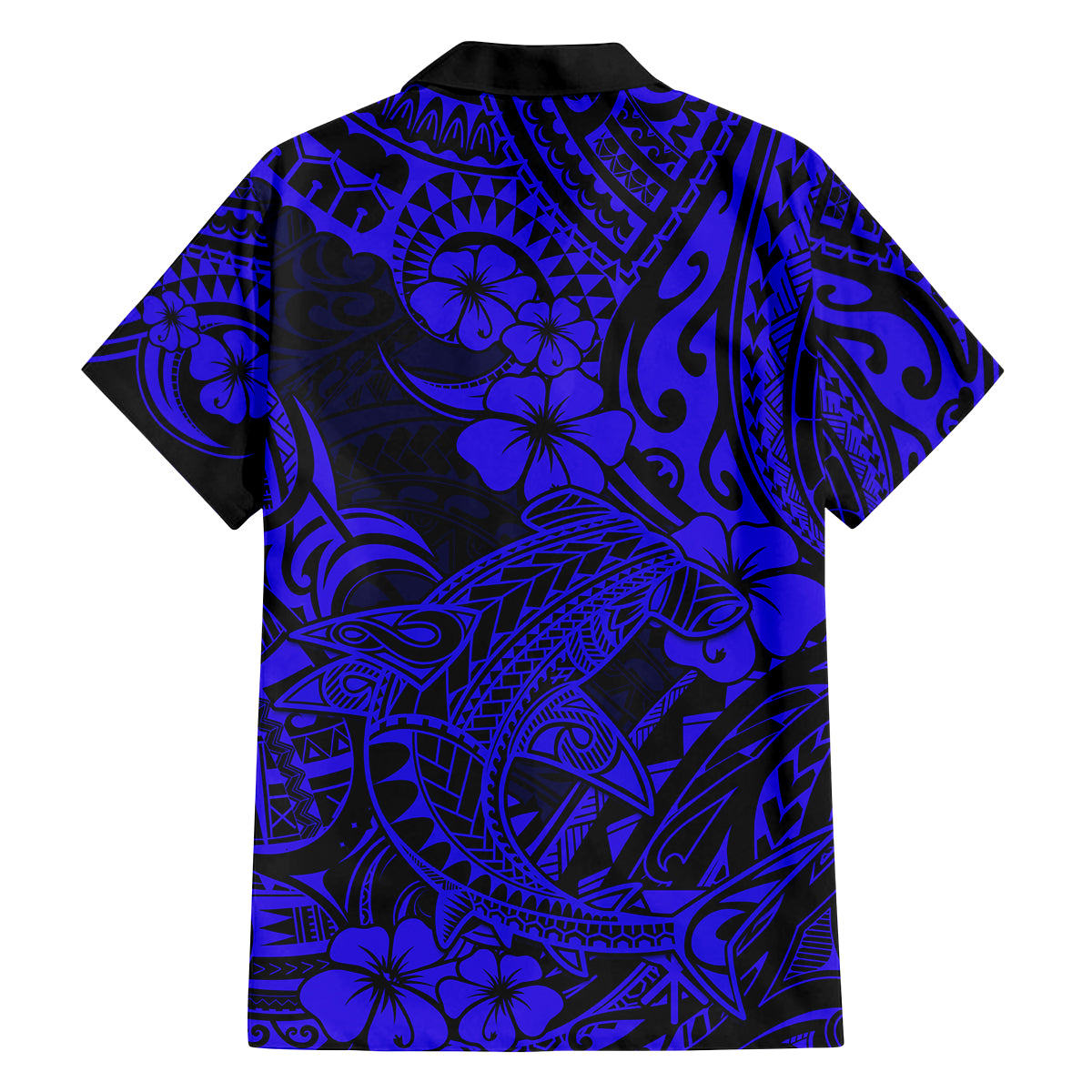 Hawaii Shark Family Matching Off Shoulder Maxi Dress and Hawaiian Shirt Polynesian Pattern Navy Blue Version LT01 - Polynesian Pride