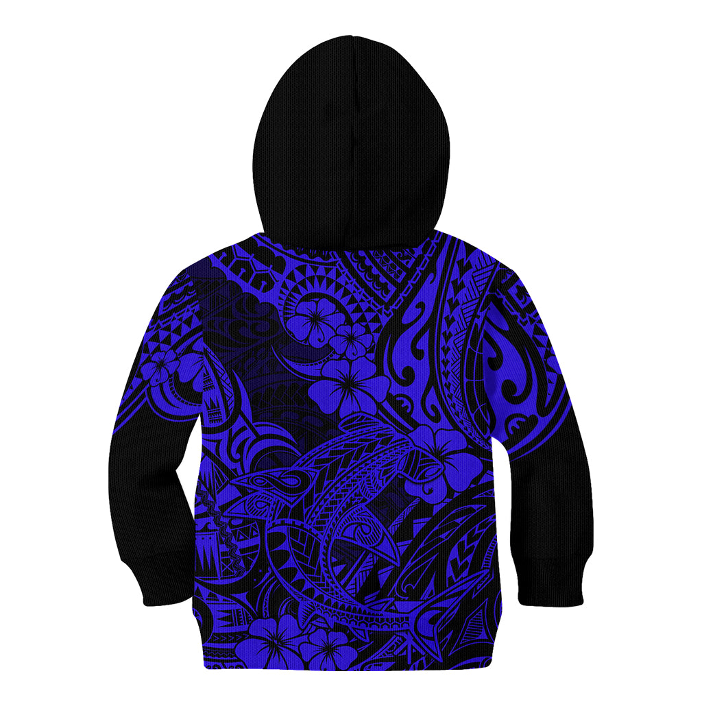 Hawaii Shark Kid Hoodie Polynesian Pattern Navy Blue Version LT01 - Polynesian Pride