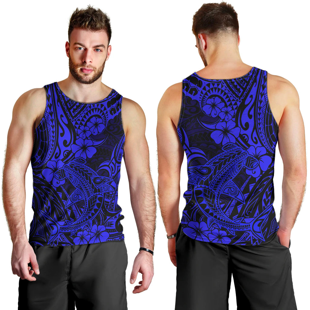 Hawaii Shark Men Tank Top Polynesian Pattern Navy Blue Version LT01 - Polynesian Pride