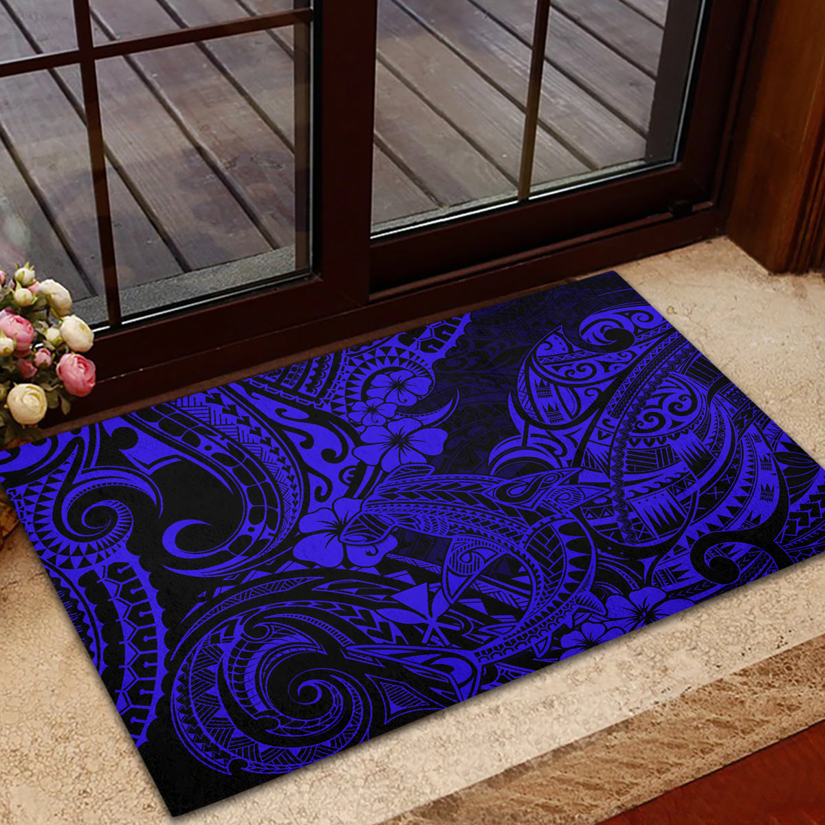 Hawaii Shark Rubber Doormat Polynesian Pattern Navy Blue Version LT01 - Polynesian Pride
