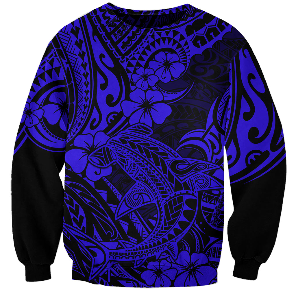 Hawaii Shark Sweatshirt Polynesian Pattern Navy Blue Version LT01 Unisex Blue - Polynesian Pride