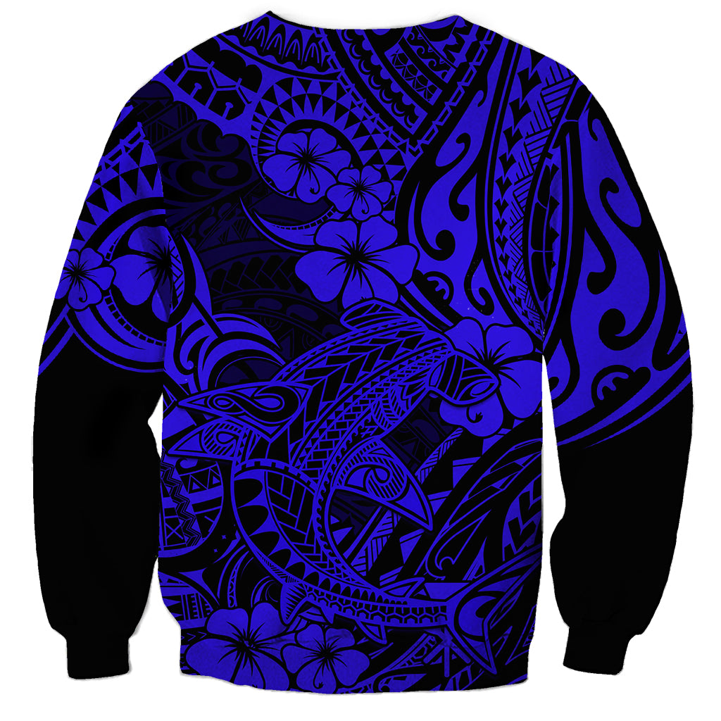 Hawaii Shark Sweatshirt Polynesian Pattern Navy Blue Version LT01 - Polynesian Pride
