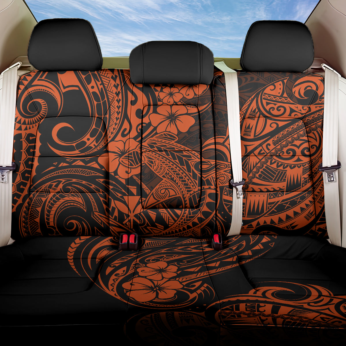 Hawaii Shark Back Car Seat Cover Polynesian Pattern Orange Version LT01 One Size Orange - Polynesian Pride
