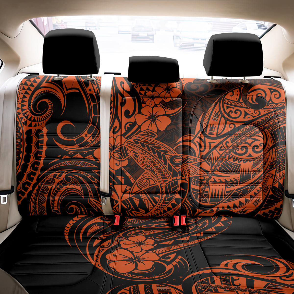 Hawaii Shark Back Car Seat Cover Polynesian Pattern Orange Version LT01 - Polynesian Pride