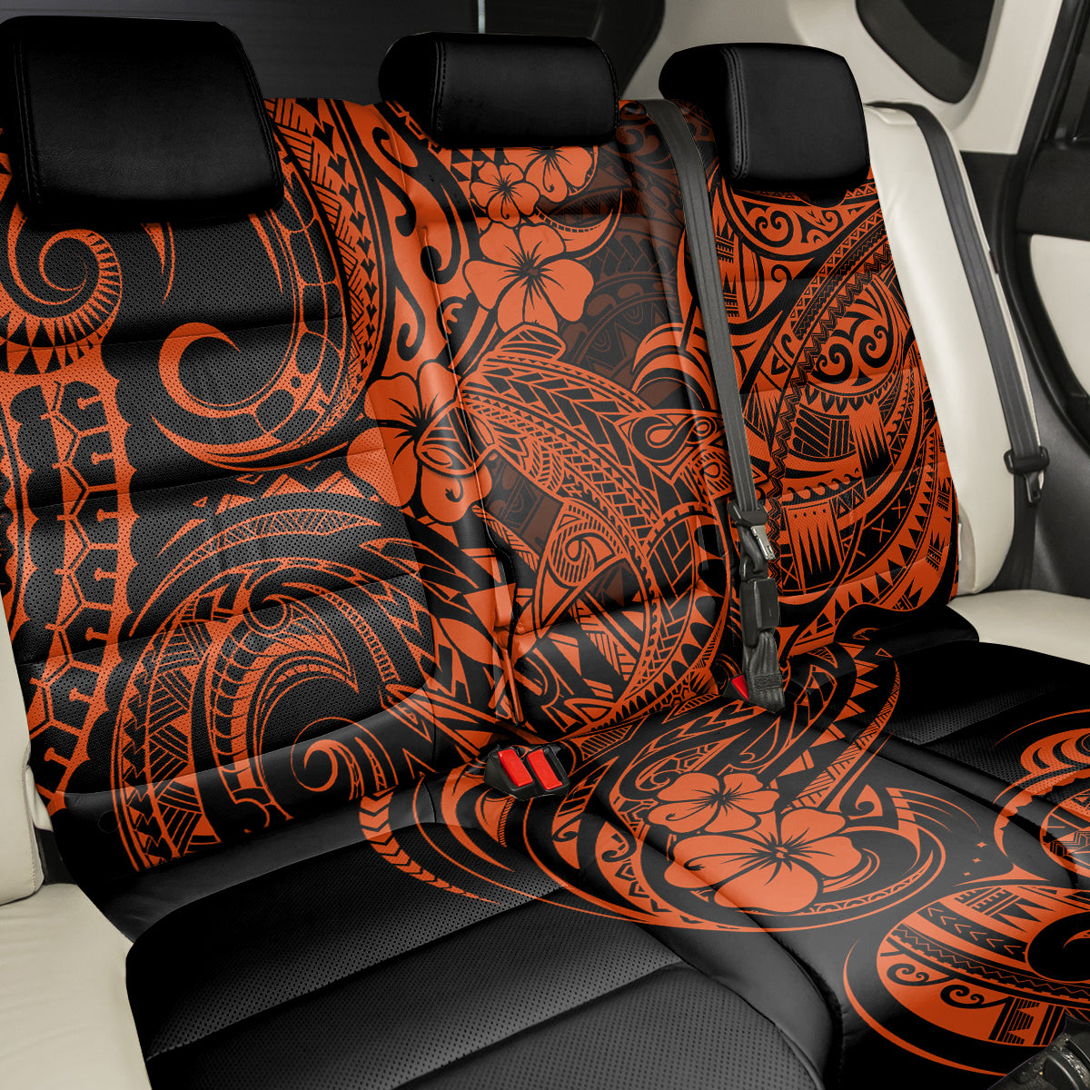 Hawaii Shark Back Car Seat Cover Polynesian Pattern Orange Version LT01 - Polynesian Pride