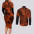 Hawaii Shark Couples Matching Long Sleeve Bodycon Dress and Long Sleeve Button Shirts Polynesian Pattern Orange Version LT01 - Polynesian Pride