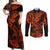 Hawaii Shark Couples Matching Off Shoulder Maxi Dress and Long Sleeve Button Shirts Polynesian Pattern Orange Version LT01 Orange - Polynesian Pride
