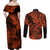 Hawaii Shark Couples Matching Off Shoulder Maxi Dress and Long Sleeve Button Shirts Polynesian Pattern Orange Version LT01 - Polynesian Pride