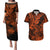 Hawaii Shark Couples Matching Puletasi Dress and Hawaiian Shirt Polynesian Pattern Orange Version LT01 Orange - Polynesian Pride