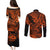 Hawaii Shark Couples Matching Puletasi Dress and Long Sleeve Button Shirts Polynesian Pattern Orange Version LT01 - Polynesian Pride