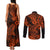 Hawaii Shark Couples Matching Tank Maxi Dress and Long Sleeve Button Shirts Polynesian Pattern Orange Version LT01 - Polynesian Pride