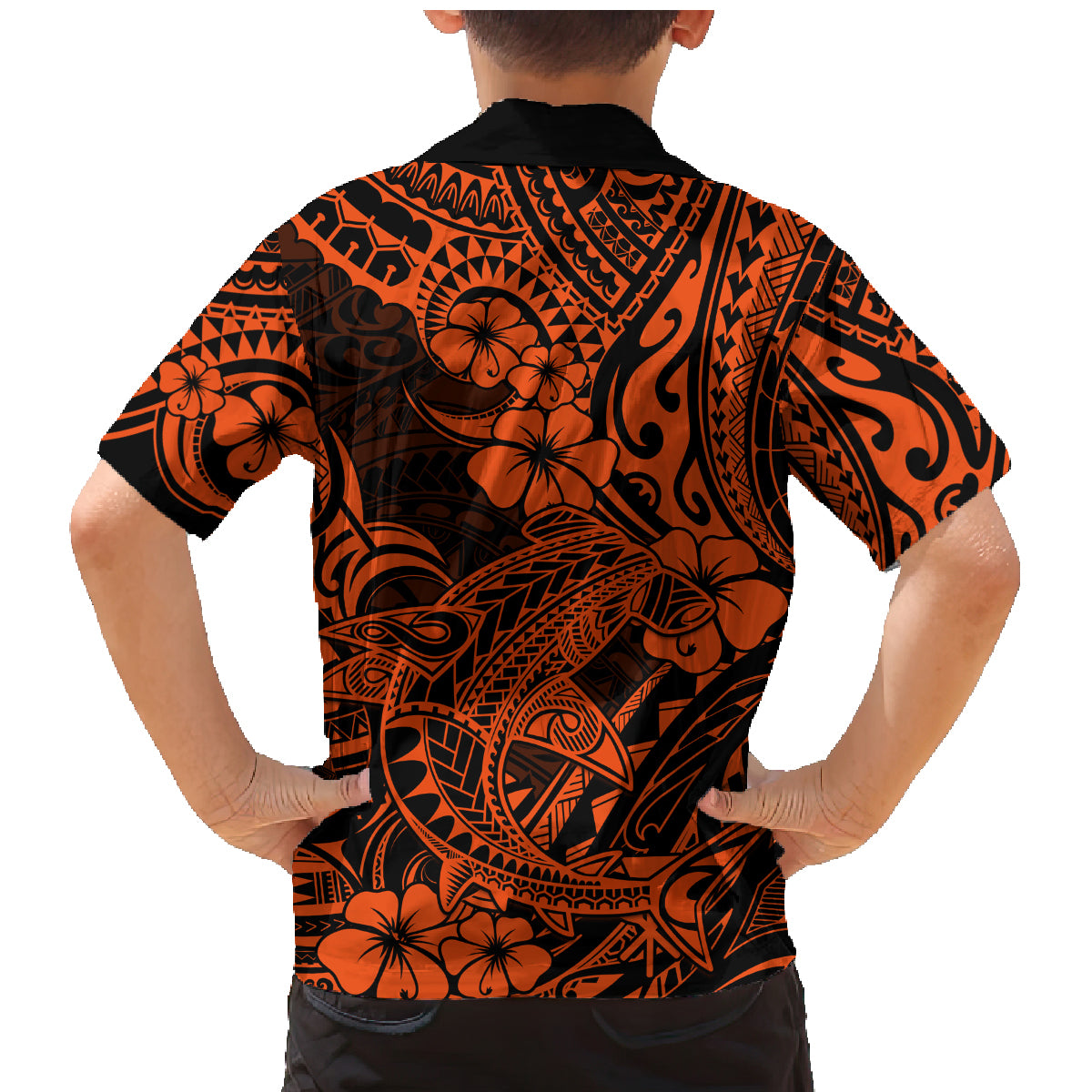 Hawaii Shark Family Matching Mermaid Dress and Hawaiian Shirt Polynesian Pattern Orange Version LT01 - Polynesian Pride