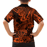 Hawaii Shark Family Matching Short Sleeve Bodycon Dress and Hawaiian Shirt Polynesian Pattern Orange Version LT01 - Polynesian Pride