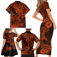 Hawaii Shark Family Matching Short Sleeve Bodycon Dress and Hawaiian Shirt Polynesian Pattern Orange Version LT01 - Polynesian Pride