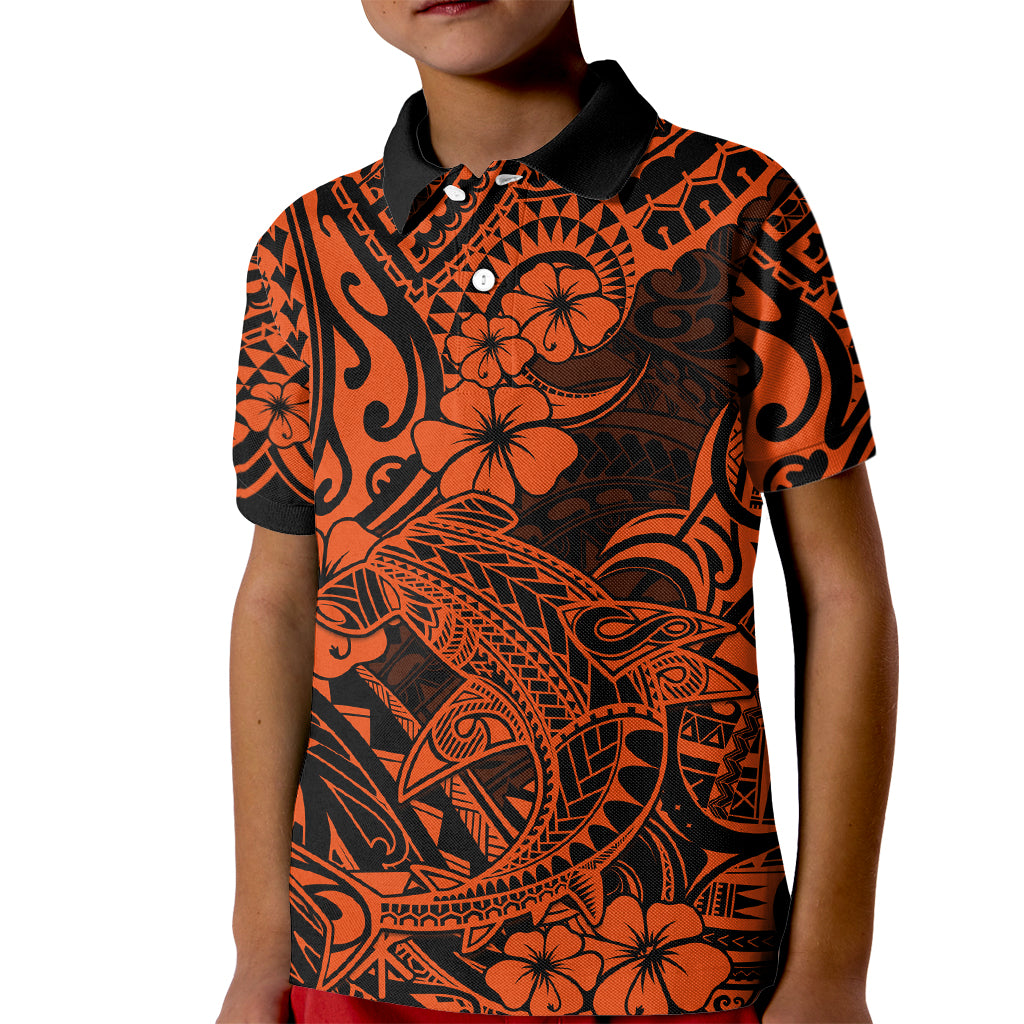 Hawaii Shark Kid Polo Shirt Polynesian Pattern Orange Version LT01 Kid Orange - Polynesian Pride