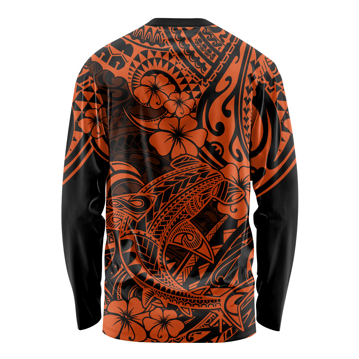 Hawaii Shark Long Sleeve Shirt Polynesian Pattern Orange Version LT01 - Polynesian Pride
