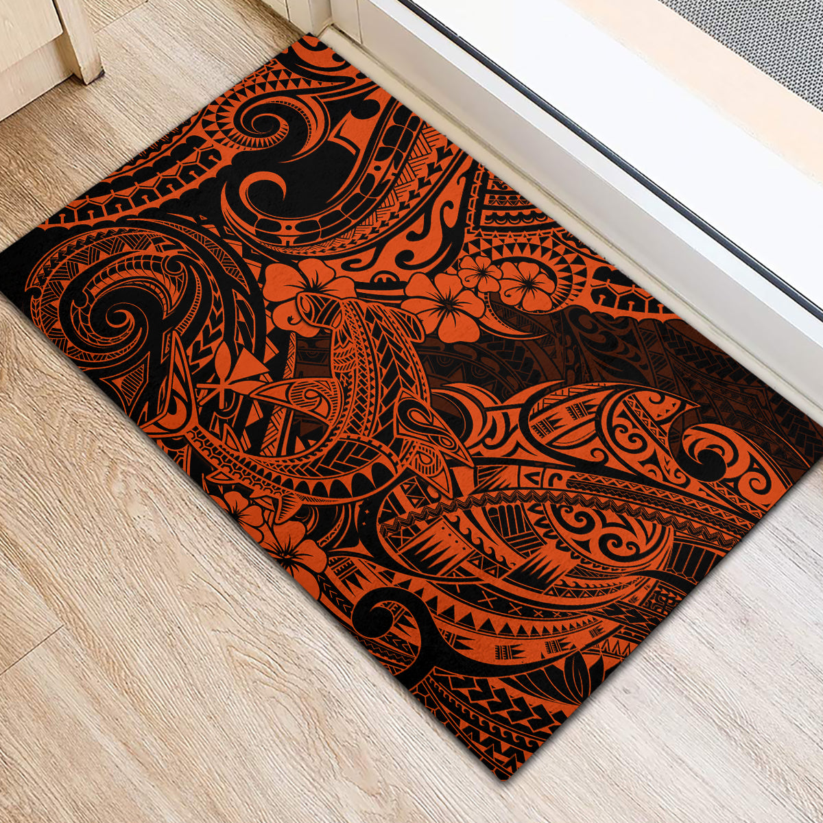 Hawaii Shark Rubber Doormat Polynesian Pattern Orange Version LT01 - Polynesian Pride