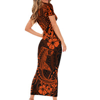 Hawaii Shark Short Sleeve Bodycon Dress Polynesian Pattern Orange Version LT01 - Polynesian Pride