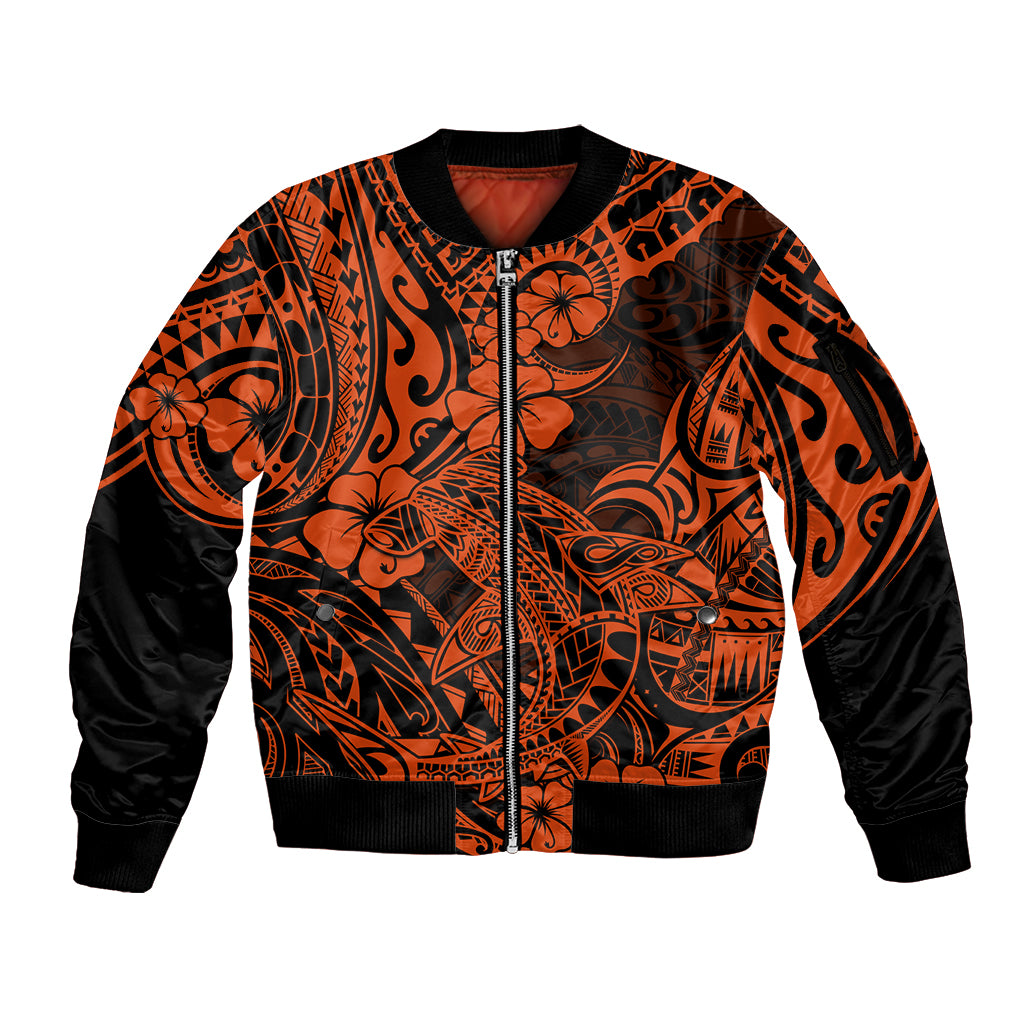 Hawaii Shark Sleeve Zip Bomber Jacket Polynesian Pattern Orange Version LT01 Unisex Orange - Polynesian Pride