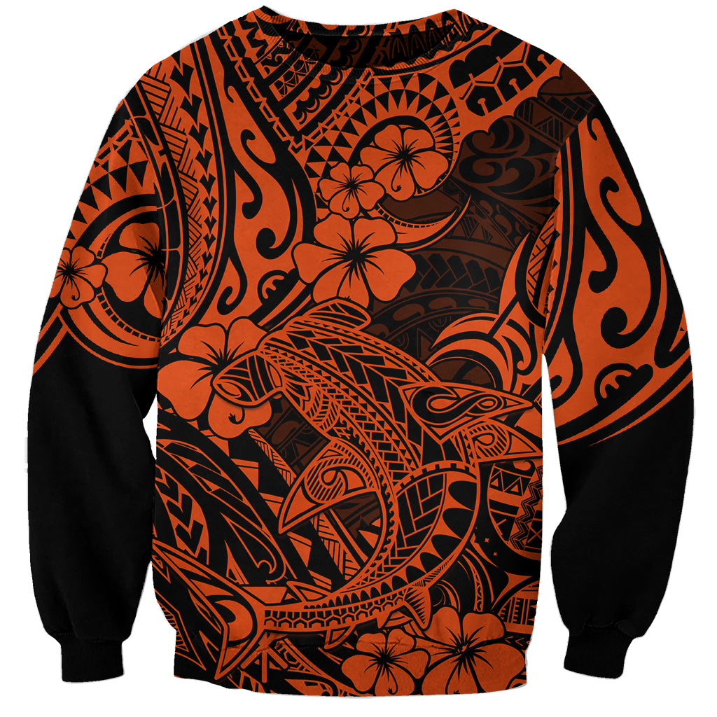 Hawaii Shark Sweatshirt Polynesian Pattern Orange Version LT01 Unisex Orange - Polynesian Pride