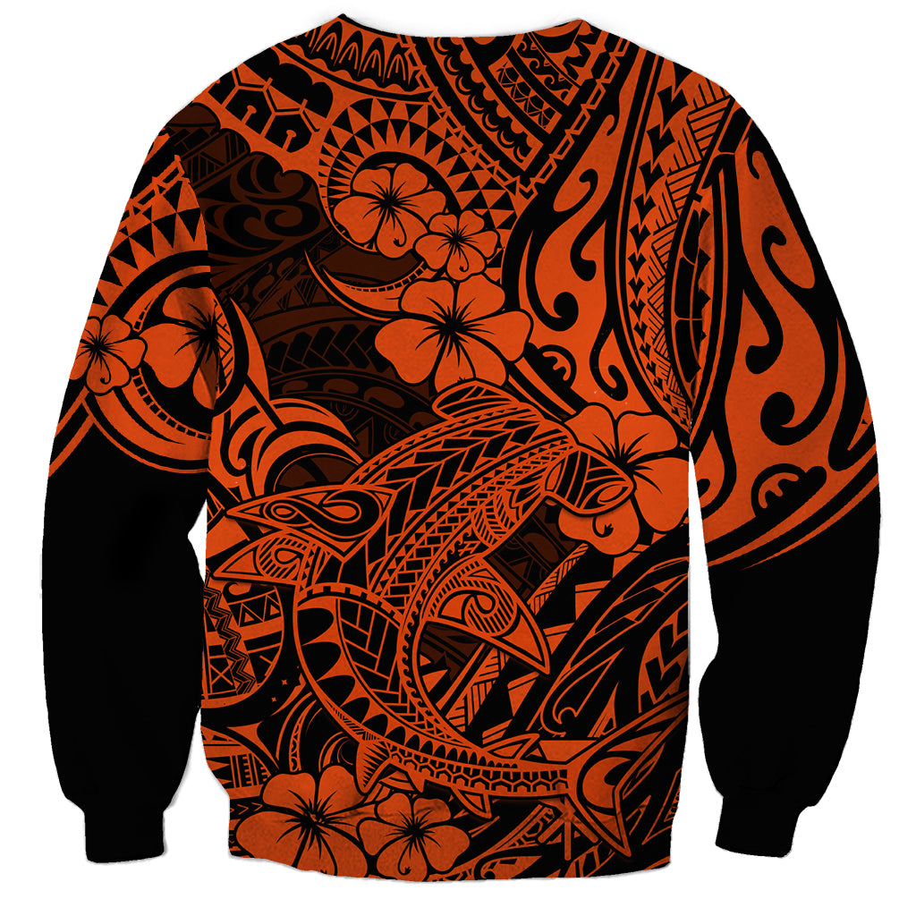 Hawaii Shark Sweatshirt Polynesian Pattern Orange Version LT01 - Polynesian Pride