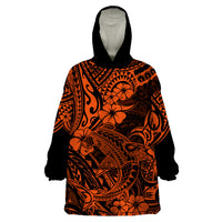 Hawaii Shark Wearable Blanket Hoodie Polynesian Pattern Orange Version LT01 One Size Orange - Polynesian Pride