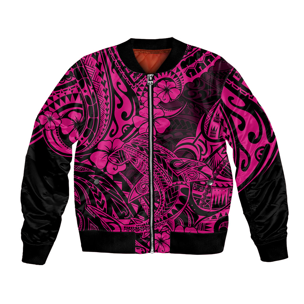 Hawaii Shark Bomber Jacket Polynesian Pattern Pink Version LT01 Unisex Pink - Polynesian Pride