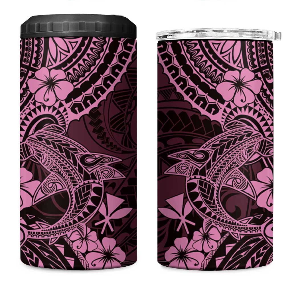 Hawaii Shark 4 in 1 Can Cooler Tumbler Polynesian Pattern Pink Version