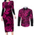 Hawaii Shark Couples Matching Long Sleeve Bodycon Dress and Long Sleeve Button Shirts Polynesian Pattern Pink Version LT01 Pink - Polynesian Pride