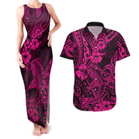 Hawaii Shark Couples Matching Tank Maxi Dress and Hawaiian Shirt Polynesian Pattern Pink Version LT01 Pink - Polynesian Pride