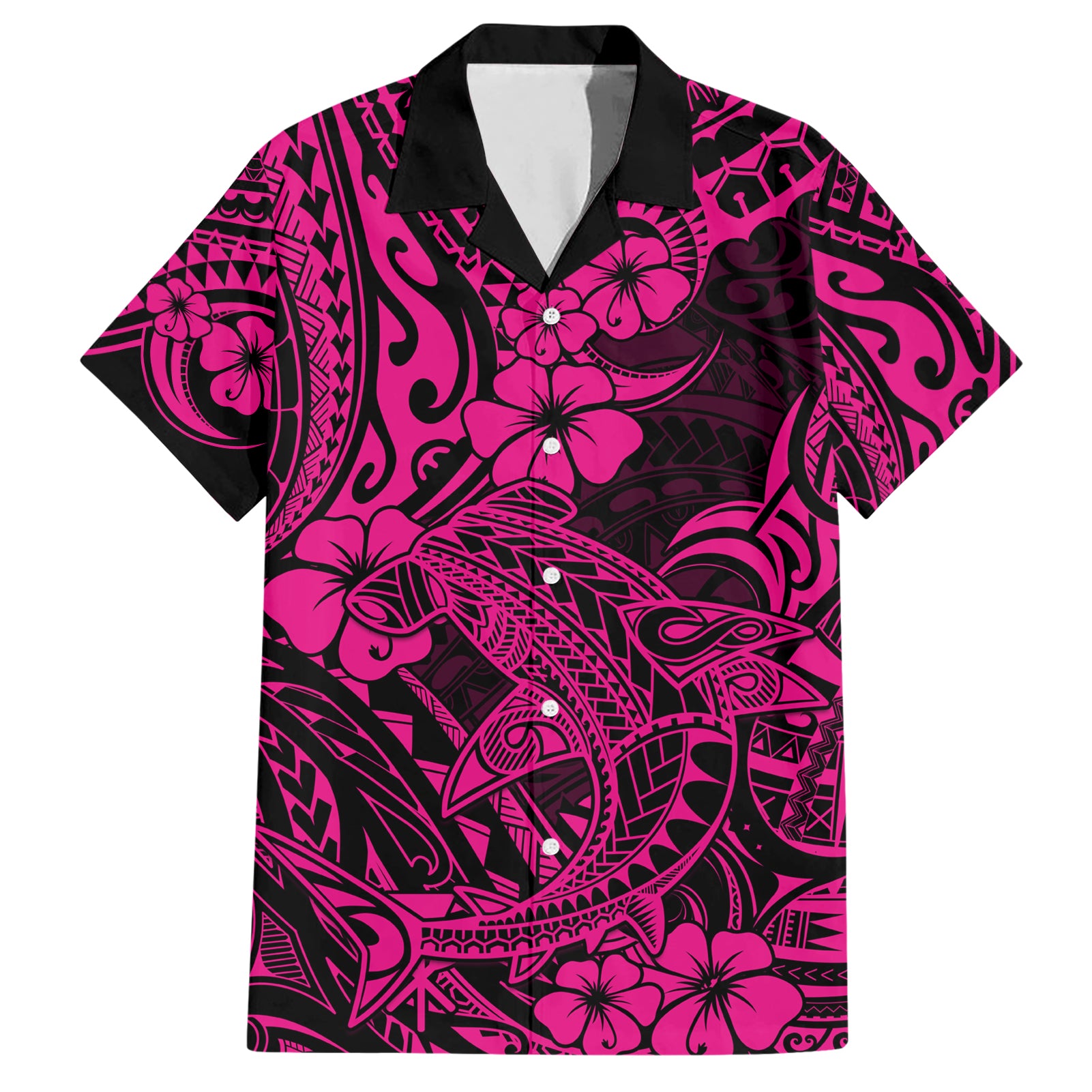 Hawaiian Pink♡ Hawaii Shark Hawaiian Shirt Polynesian Pattern Pink Version