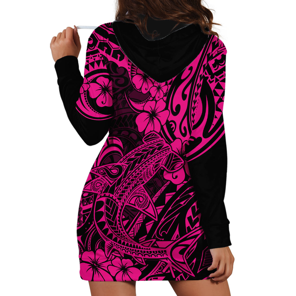 Hawaii Shark Hoodie Dress Polynesian Pattern Pink Version LT01 - Polynesian Pride