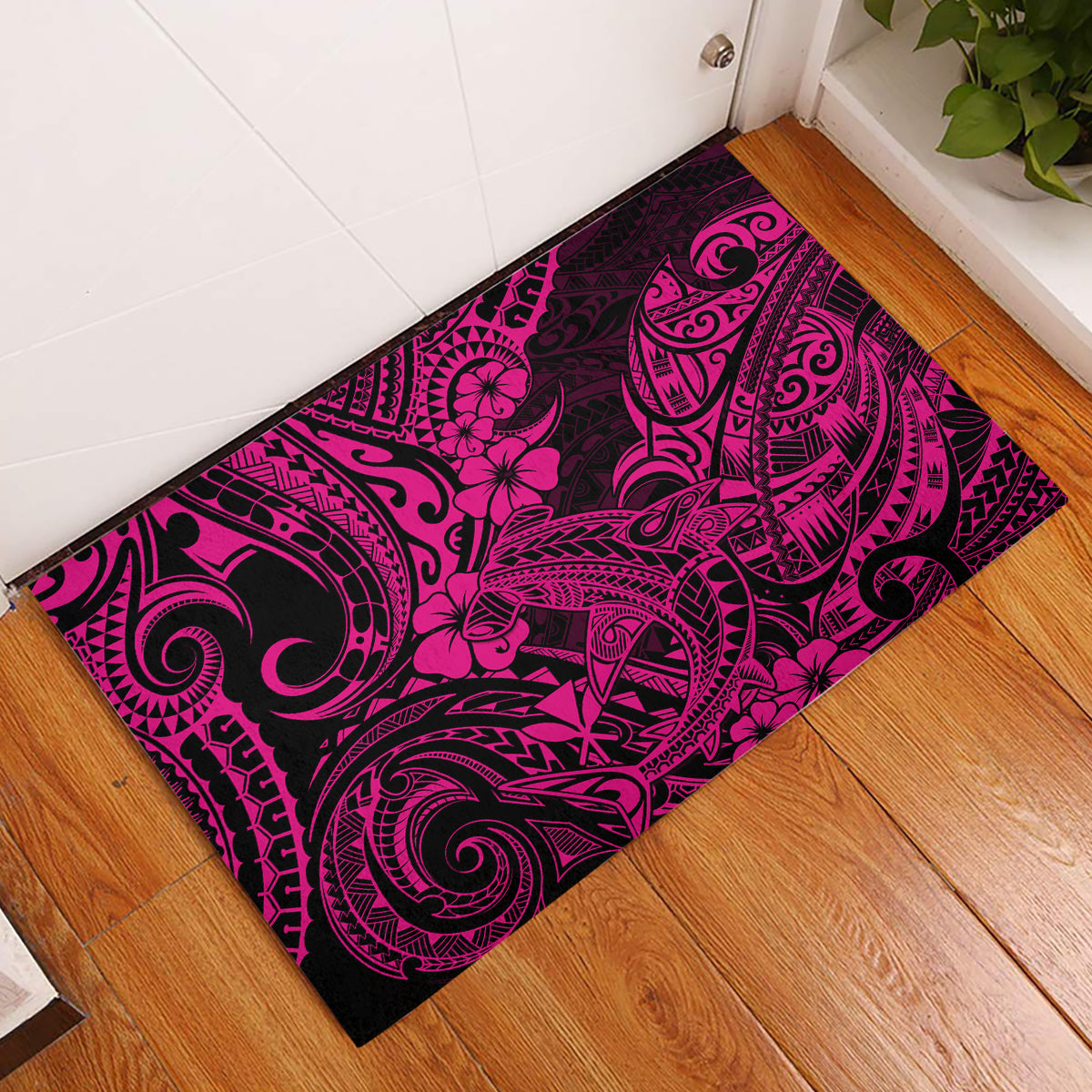 Hawaii Shark Rubber Doormat Polynesian Pattern Pink Version LT01 Pink - Polynesian Pride