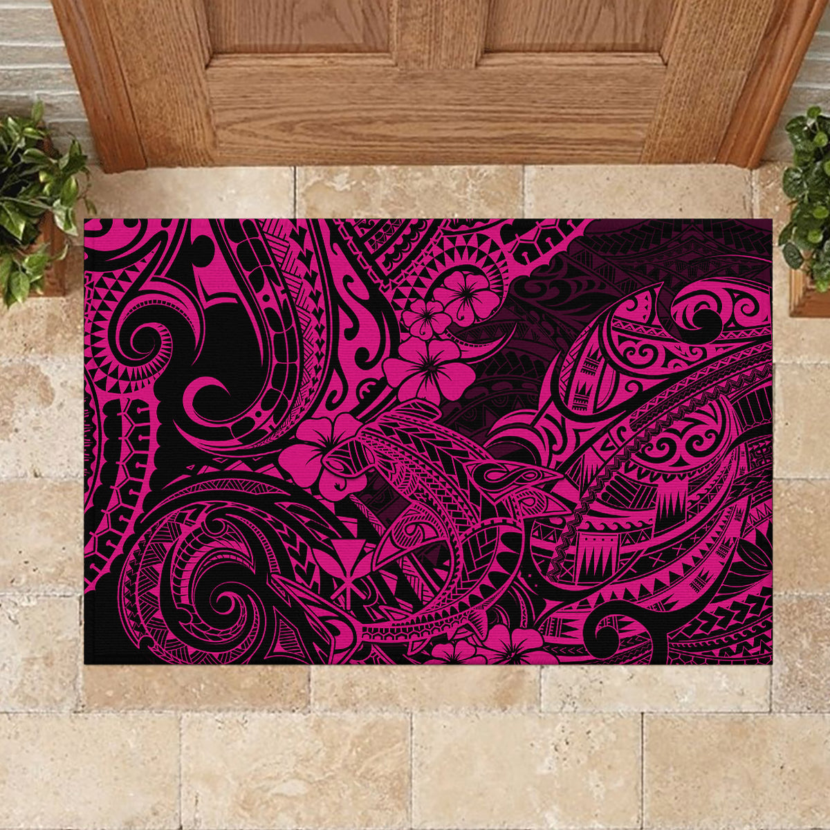 Hawaii Shark Rubber Doormat Polynesian Pattern Pink Version LT01 - Polynesian Pride