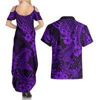 Hawaii Shark Couples Matching Summer Maxi Dress and Hawaiian Shirt Polynesian Pattern Purple Version LT01 - Polynesian Pride