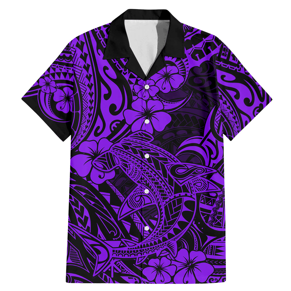 Hawaii Shark Family Matching Mermaid Dress and Hawaiian Shirt Polynesian Pattern Purple Version LT01 Dad's Shirt - Short Sleeve Purple - Polynesian Pride