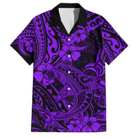 Hawaii Shark Family Matching Off Shoulder Short Dress and Hawaiian Shirt Polynesian Pattern Purple Version LT01 Dad's Shirt - Short Sleeve Purple - Polynesian Pride