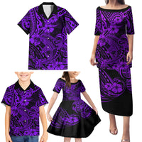 Hawaii Shark Family Matching Puletasi Dress and Hawaiian Shirt Polynesian Pattern Purple Version LT01 - Polynesian Pride