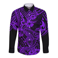 Hawaii Shark Long Sleeve Button Shirt Polynesian Pattern Purple Version LT01 Unisex Purple - Polynesian Pride