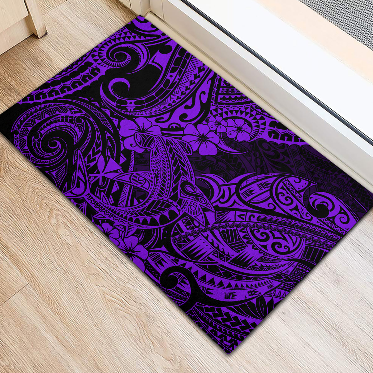 Hawaii Shark Rubber Doormat Polynesian Pattern Purple Version LT01 - Polynesian Pride