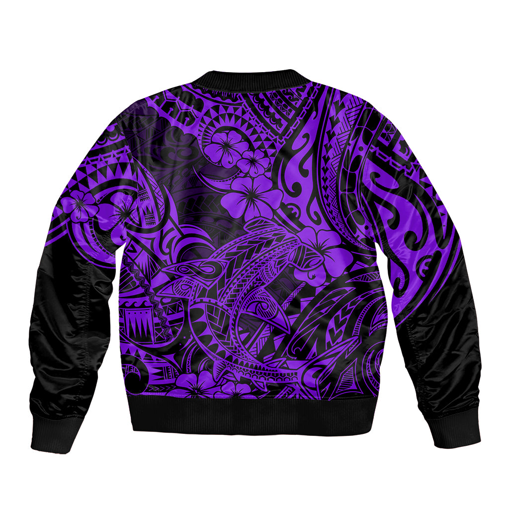 Hawaii Shark Sleeve Zip Bomber Jacket Polynesian Pattern Purple Version LT01 - Polynesian Pride