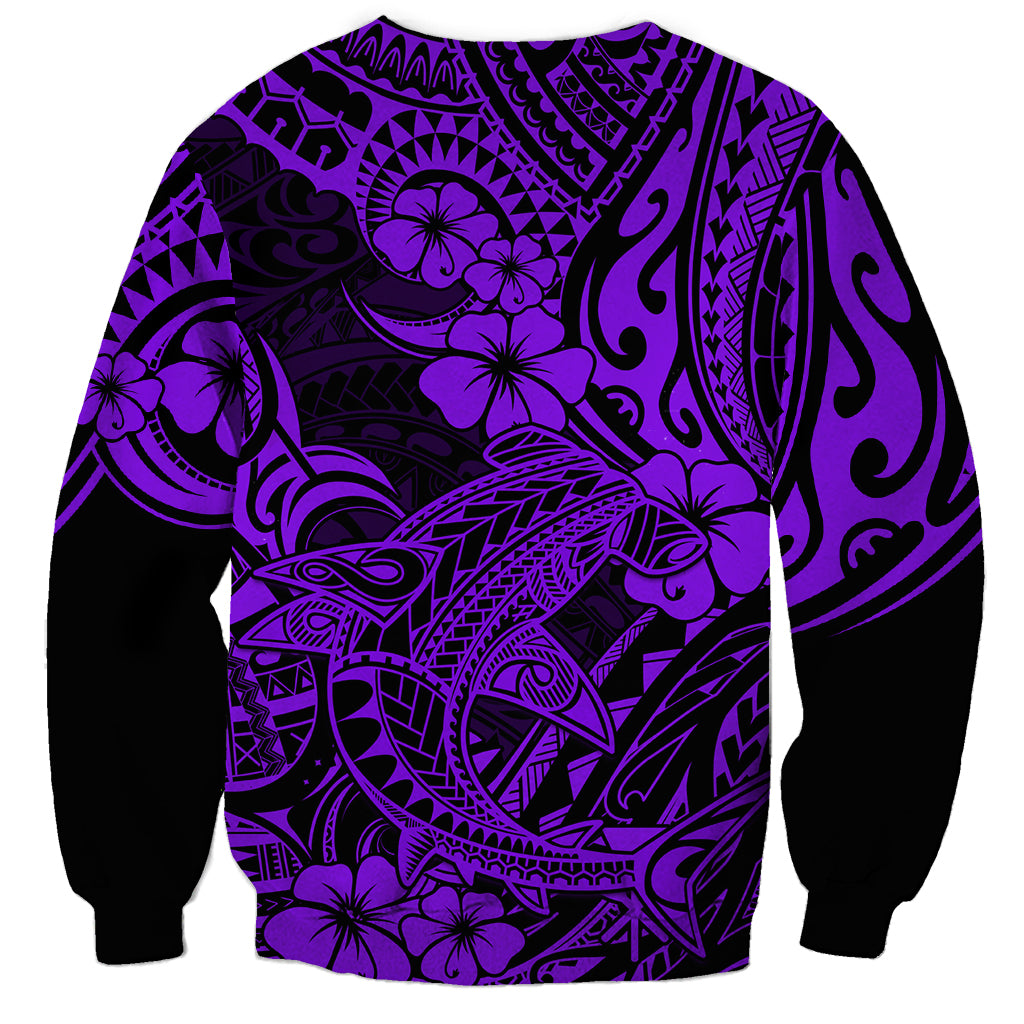 Hawaii Shark Sweatshirt Polynesian Pattern Purple Version LT01 - Polynesian Pride