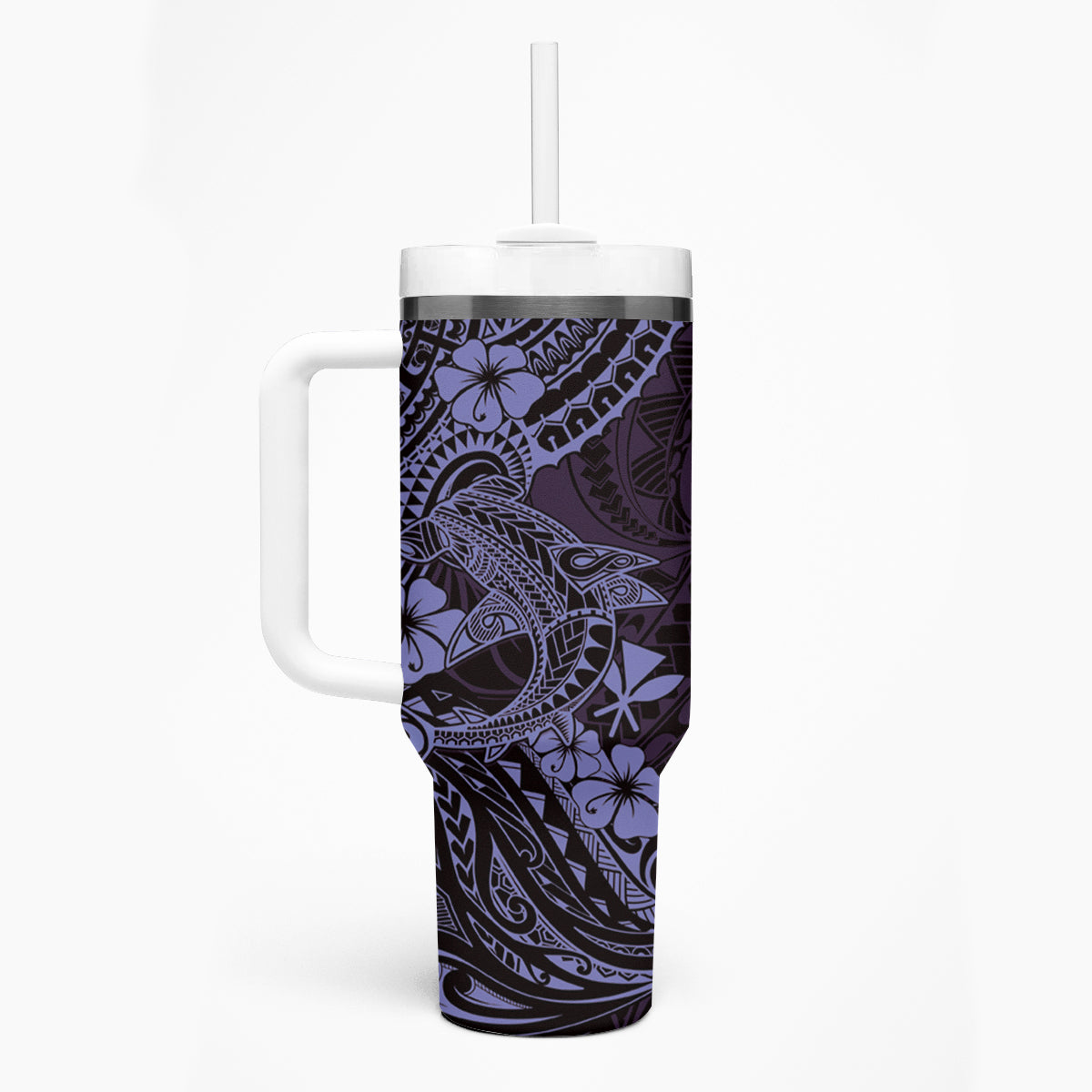 Hawaii Shark Tumbler With Handle Polynesian Pattern Purple Version